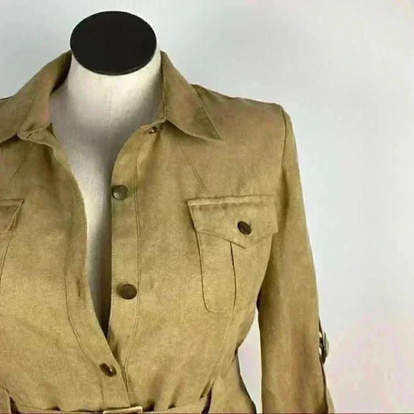Vtg predictions dress size 14 tan ultra suede vegan button down safari 90s y2k - Picture 2 of 9